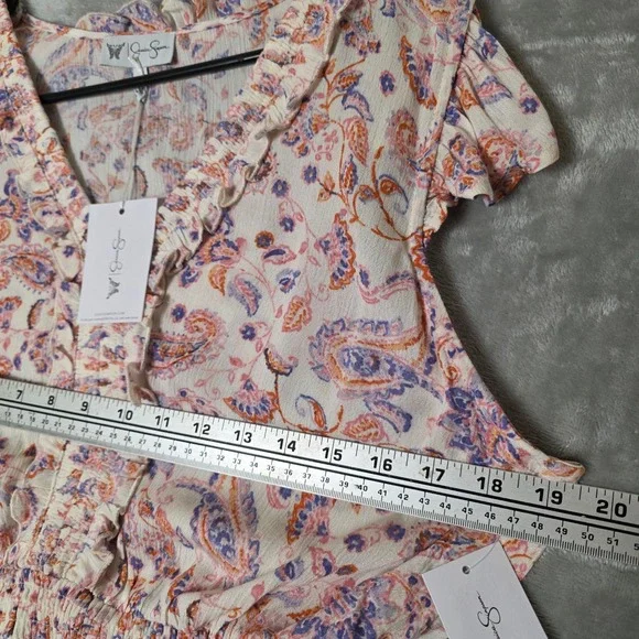 Jessica Simpson Jade V Neck Mini Dress Paisley Gardenia‎ Womens Size S - Picture 9 of 9